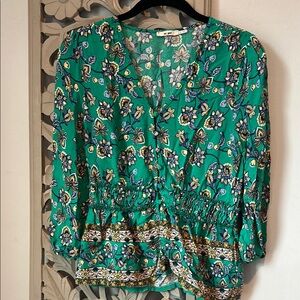 Mi Ami- Floral Green Blouse- size small